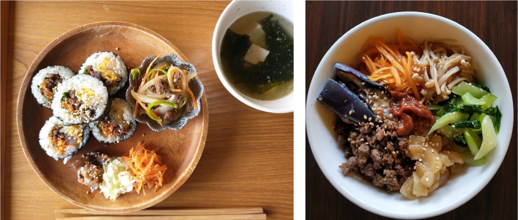 鹿肉のキンパと鹿肉のビビンバ